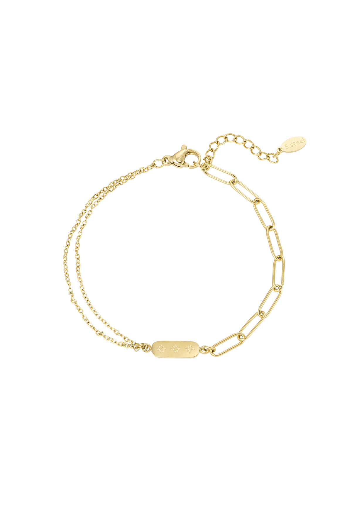 bracelet en acier inoxydable avec double chaîne et breloque couleur or h5 