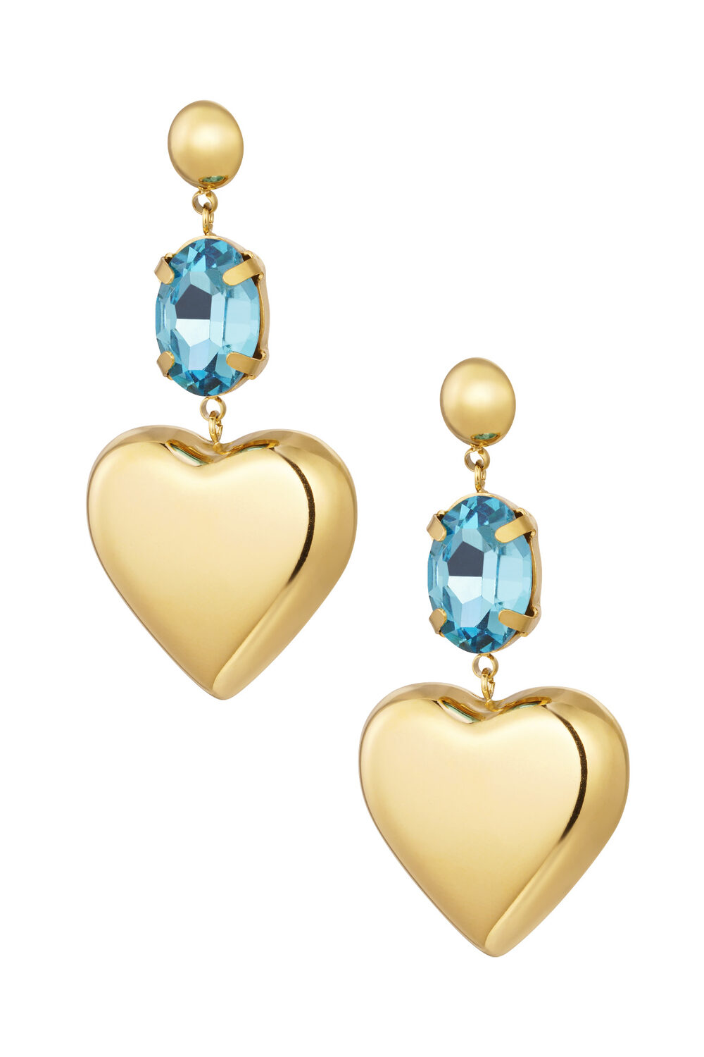 Pendientes corazón con piedra - acero inoxidable dorado/azul