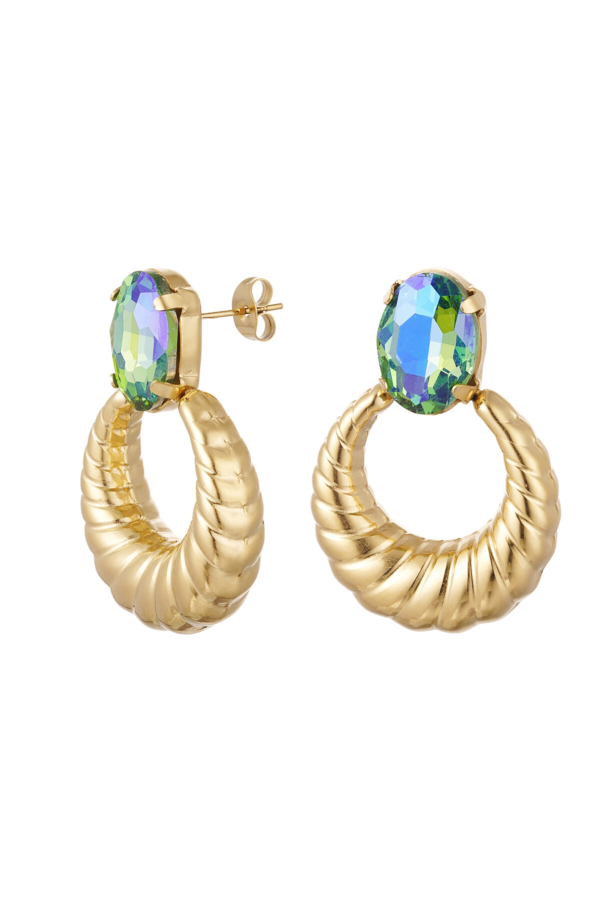 Boucles d'oreilles twist avec pierre - vert & doré Acier Inoxydable 
