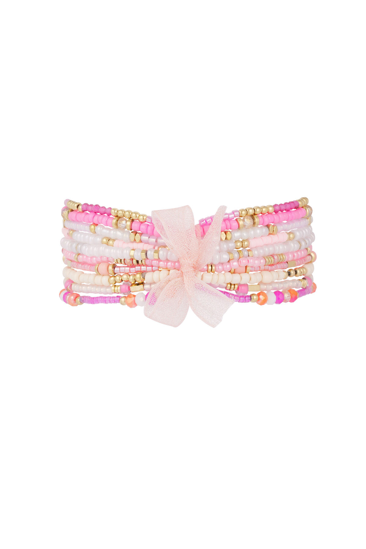 Bracelets set beads colorful Beige & Gold color Stainless Steel 