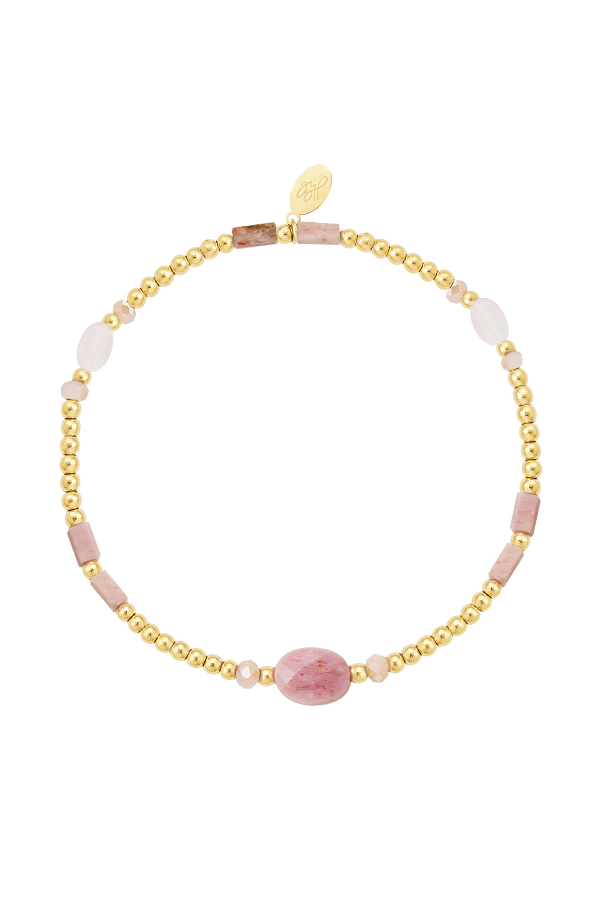 Pulsera de cuentas con detalles coloridos - acero inoxidable rosa y dorado 