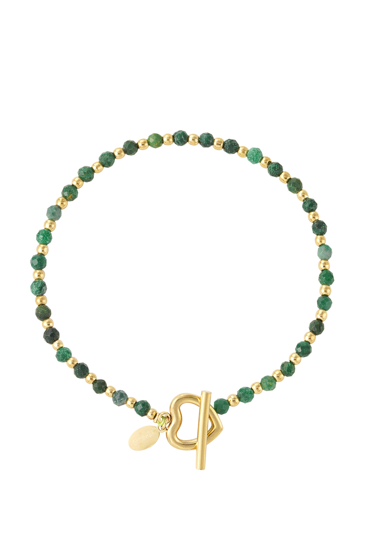 Pulsera con cuentas corazón candado - acero inoxidable verde/dorado 