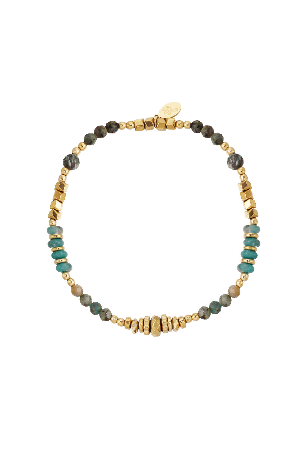 Bracelet Bead Party - Green & Gold Color Stainless Steel