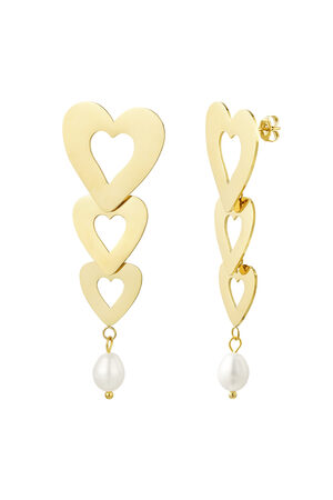 Ohrringe 3 Herzen mit Perle - goldener Edelstahl h5