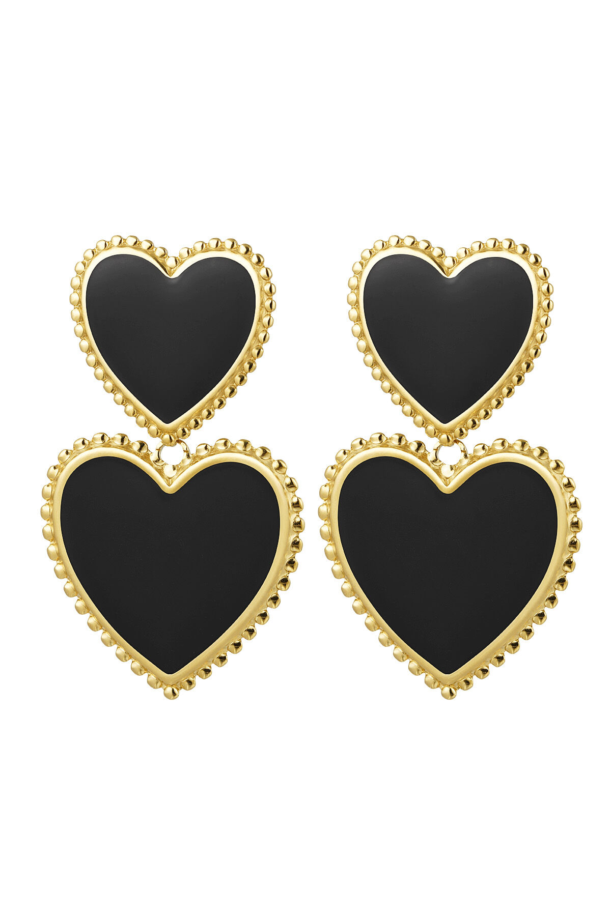Earrings 2 x heart - black Black & Gold Color Stainless Steel h5 