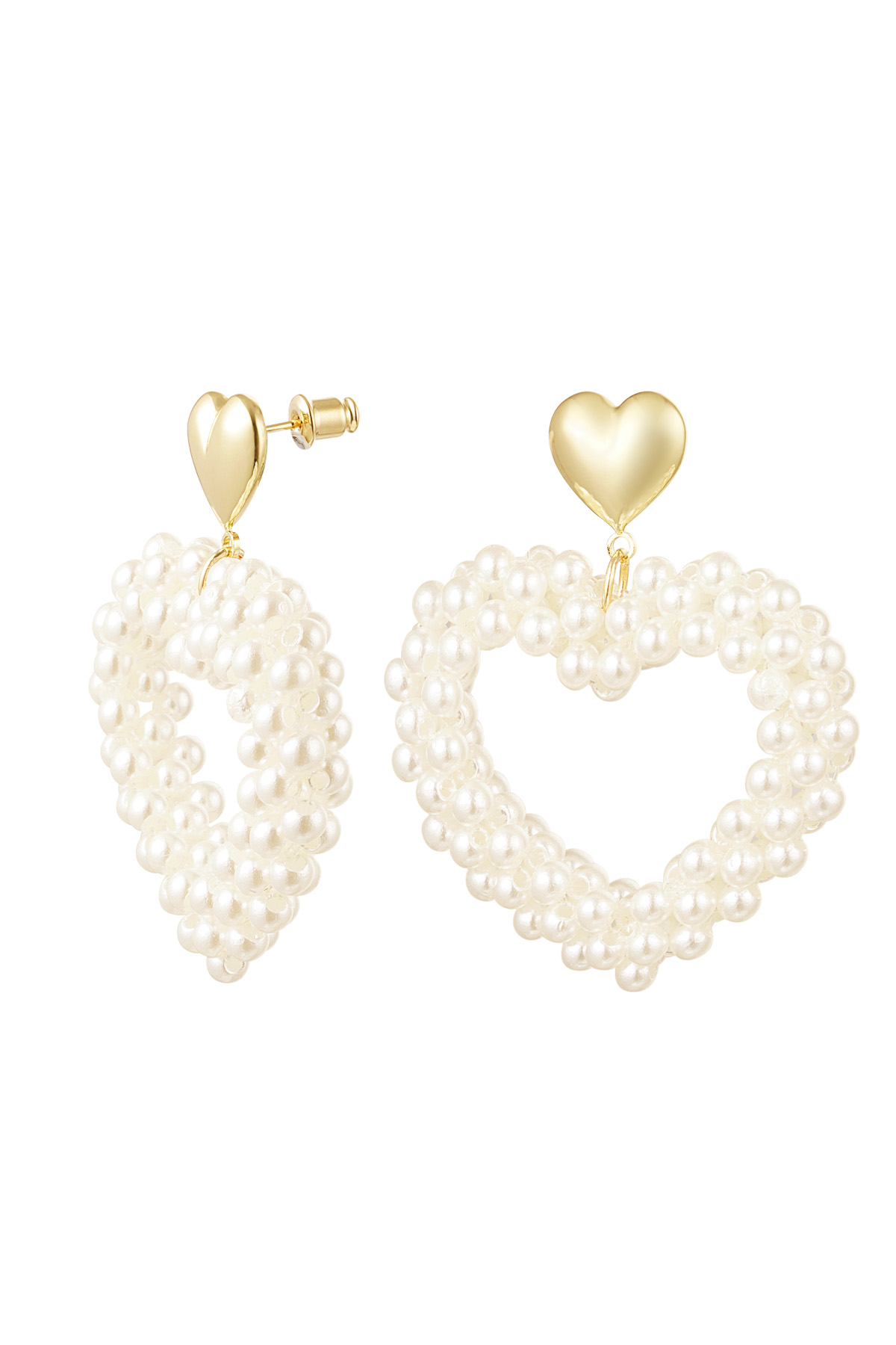 Earrings heart pearls - Gold Color Copper