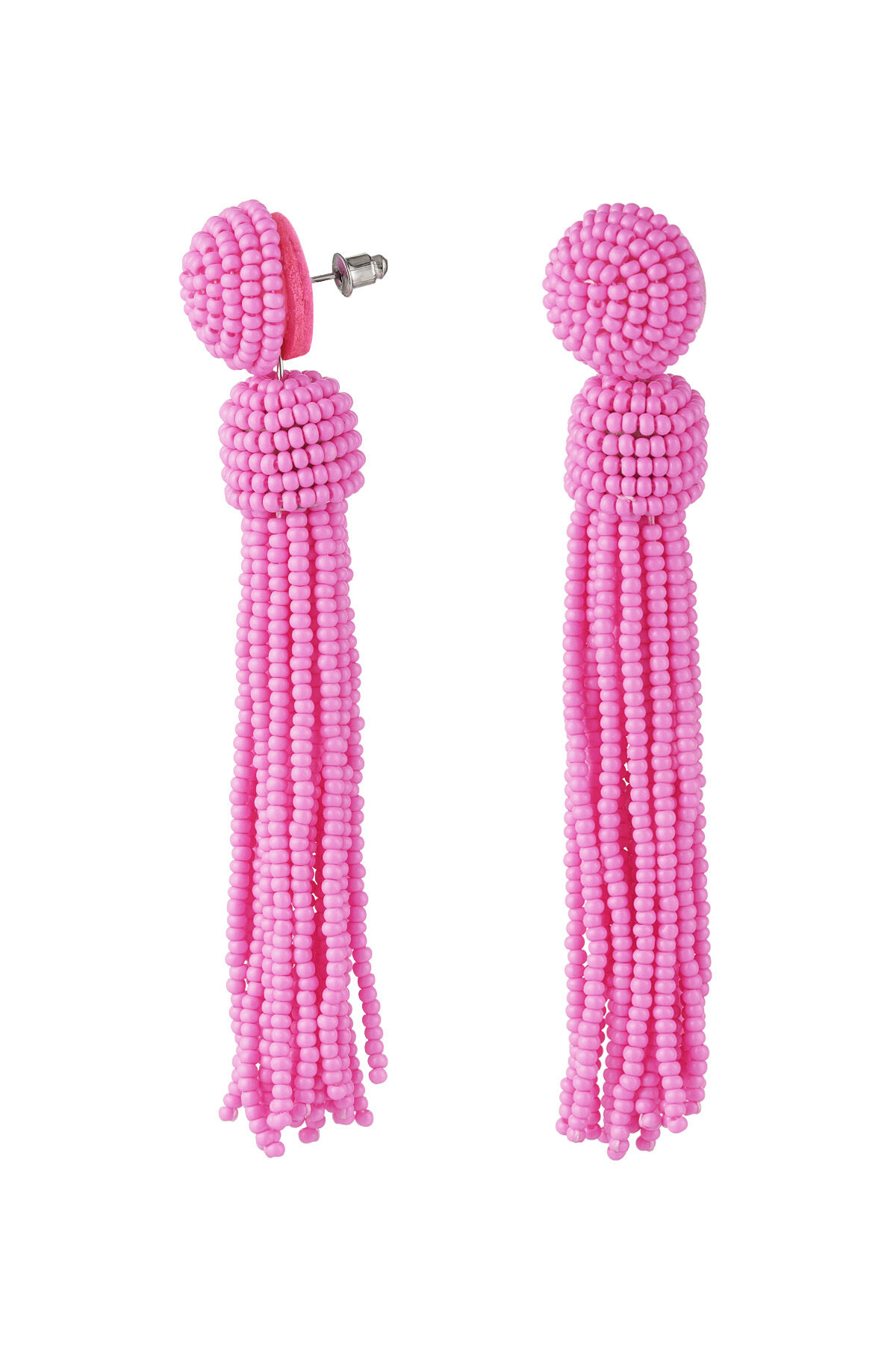 Oorbellen kralen kwastje - fuchsia Glaskralen 2