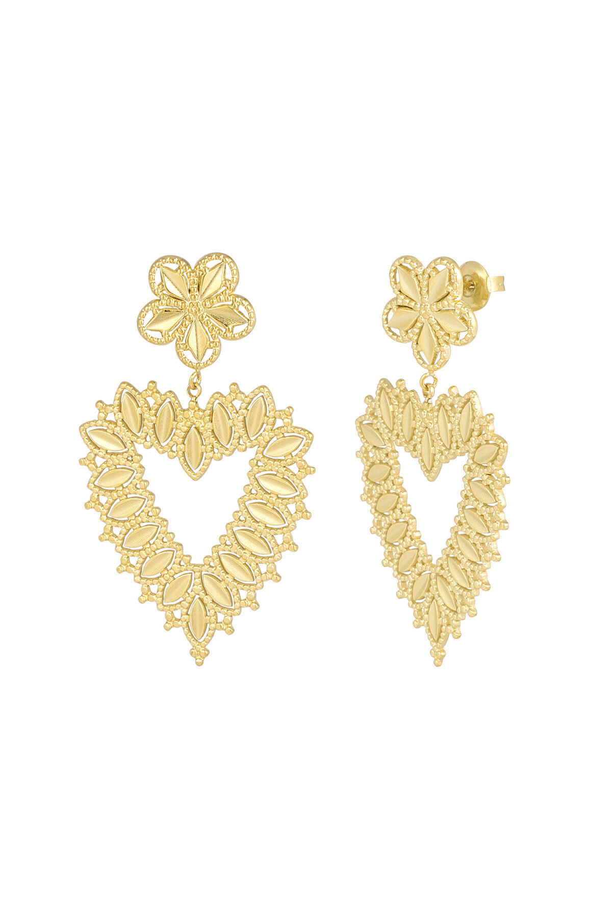 pendientes de flores con colgante en forma de corazón 