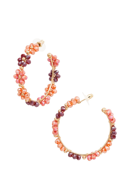 Earrings Flowers Large - Salmon/Purple Metal