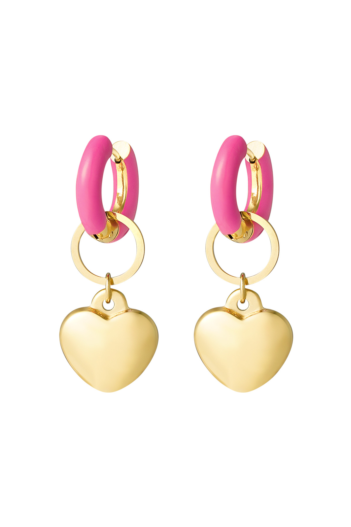 Earring Colored Ring With Heart Pink