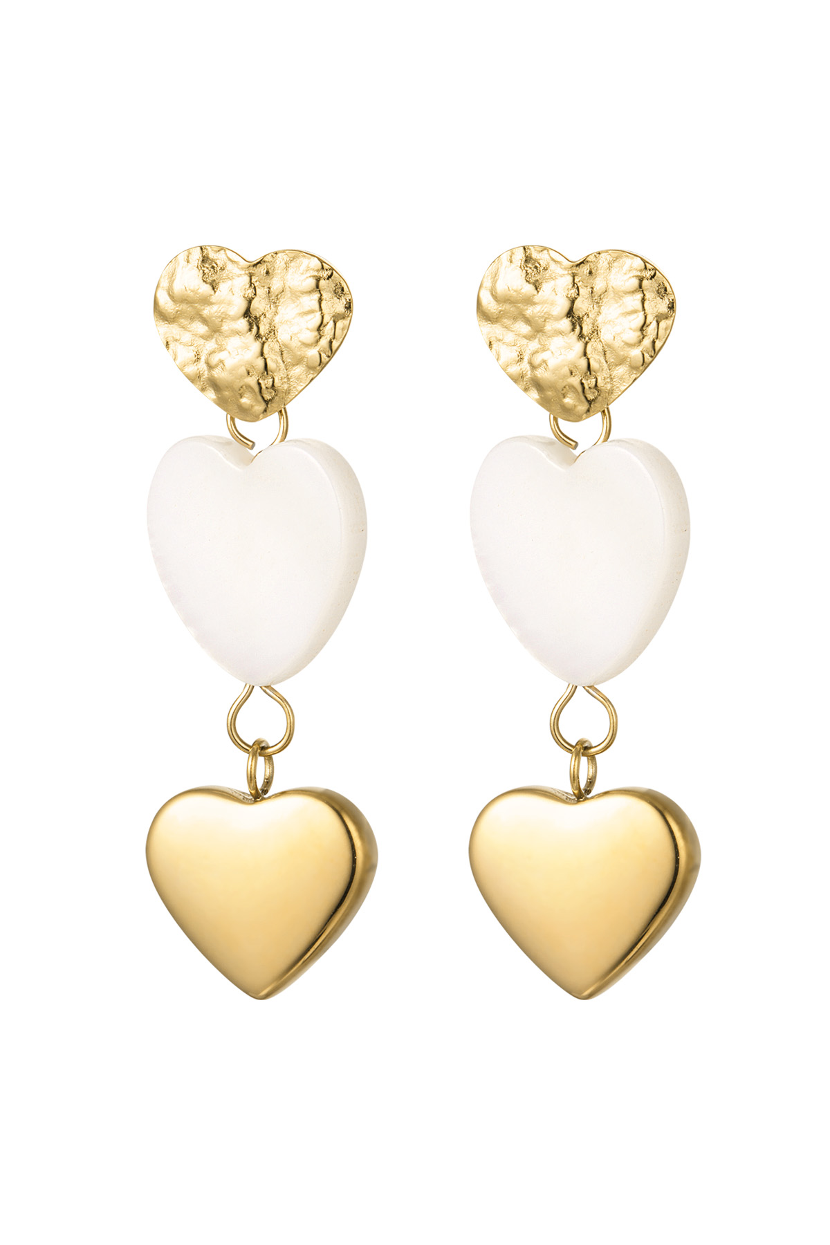 orecchini 3 x cuori di fila - acciaio inossidabile color colore oro h5 