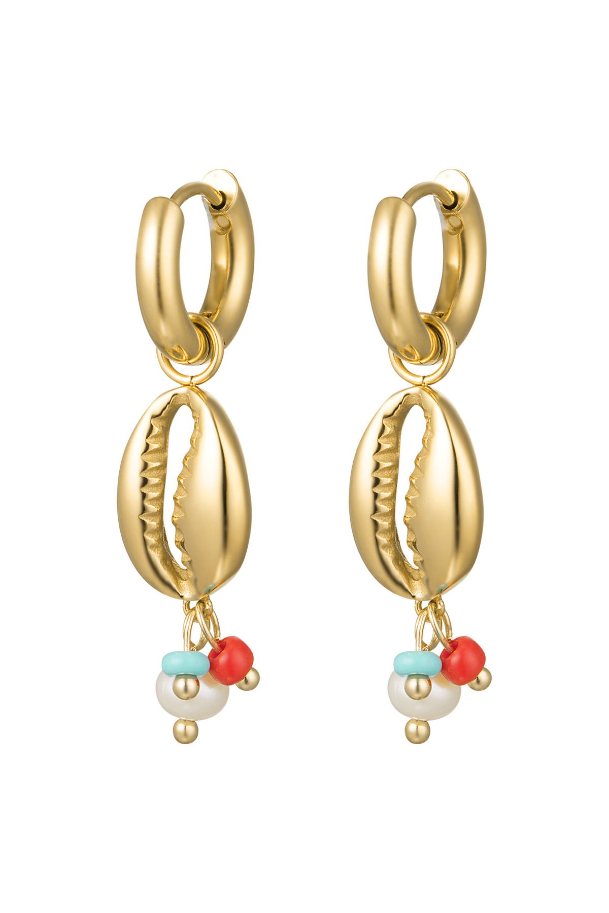 orecchini conchiglia con perline - acciaio inossidabile color colore oro 