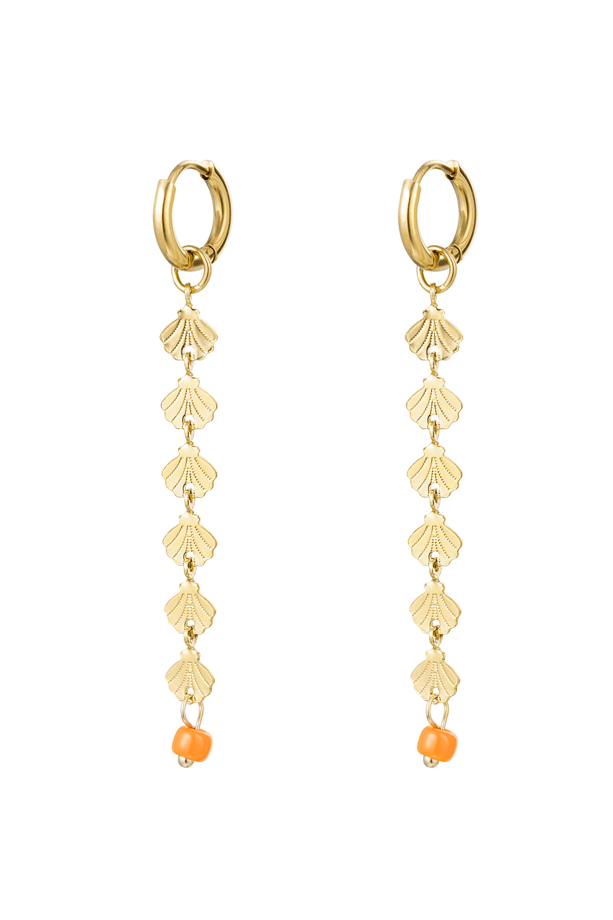 Pendientes guirnalda de conchas con perla - acero inoxidable dorado h5 