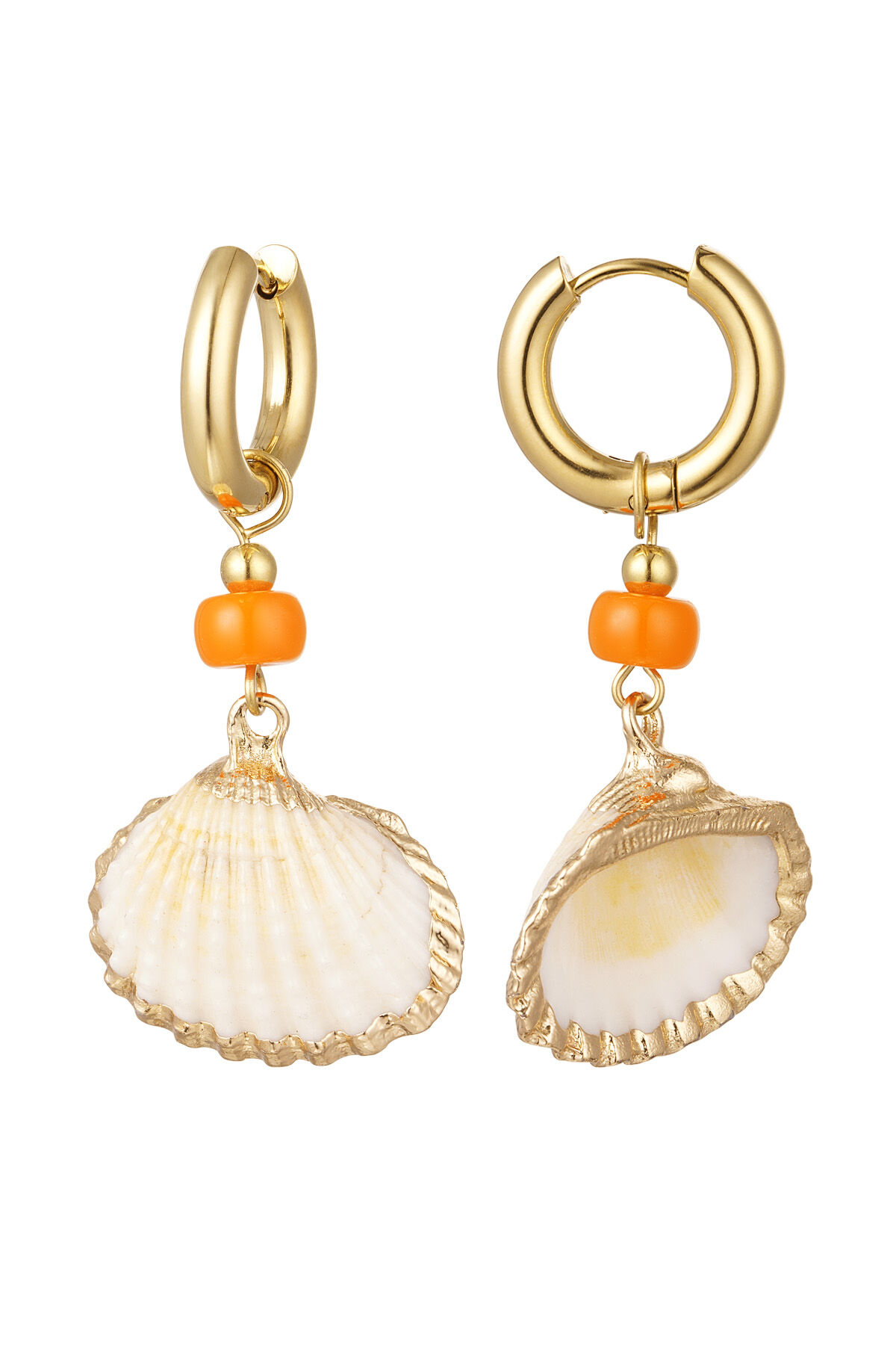 Earrings shell with bead - Gold Color Stainless Steel
