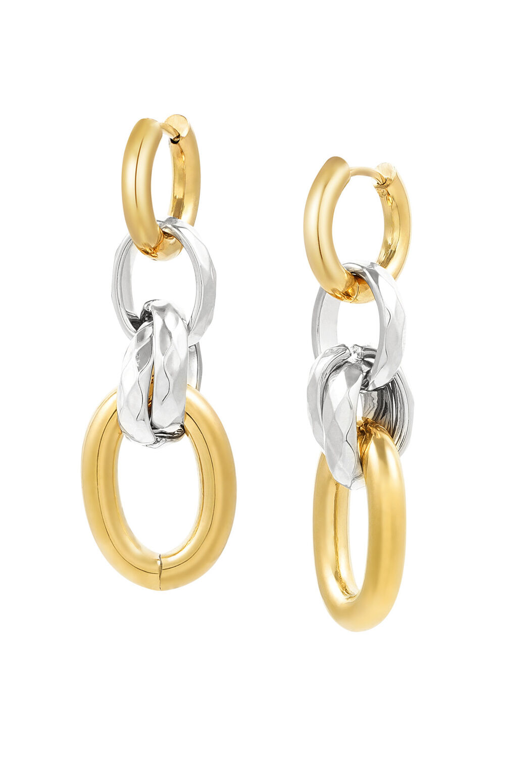 Boucles d'Couleur oreilles quatre maillons - argent/Couleur or