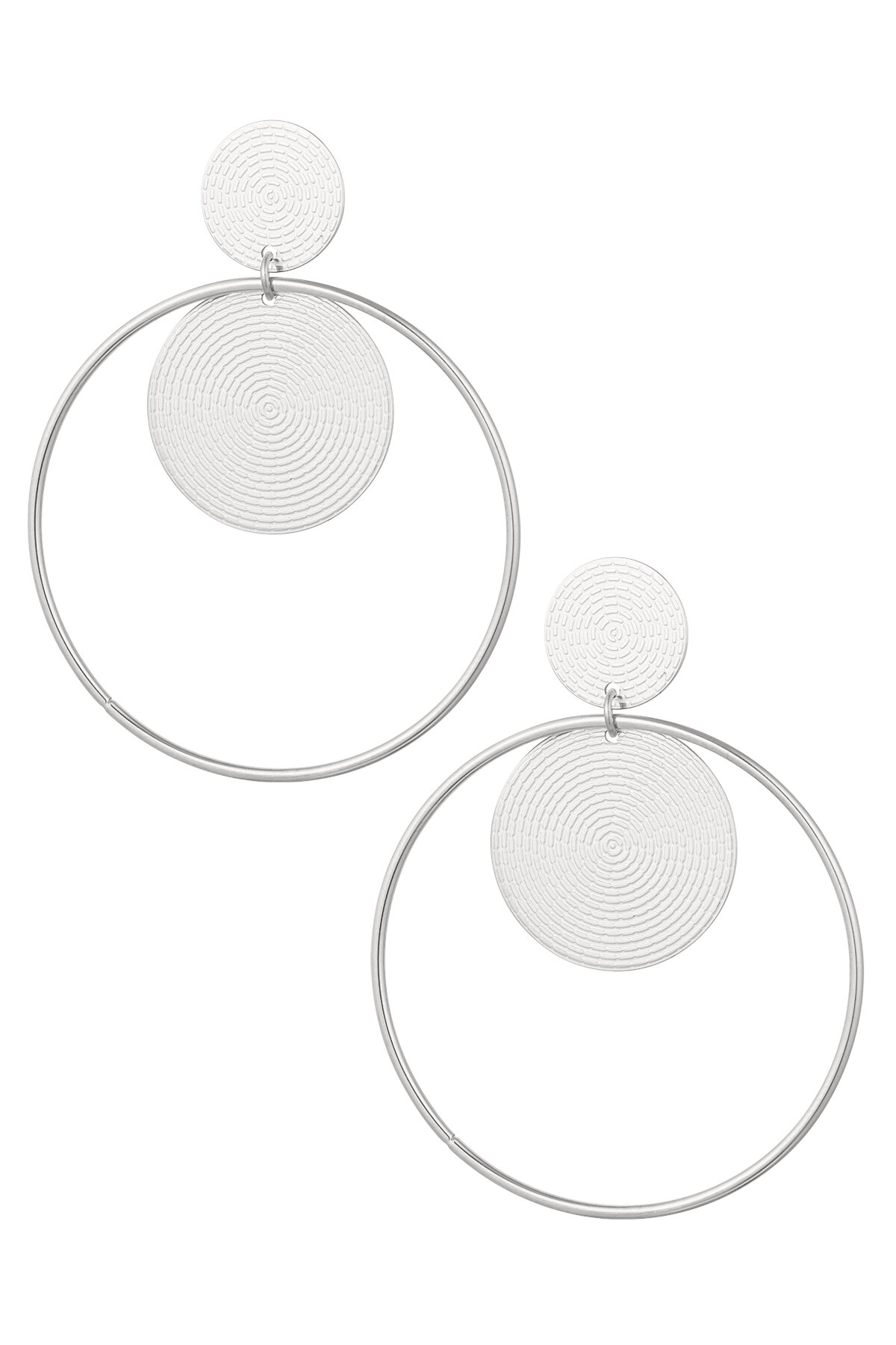 Boucles d'oreilles rondes & rondes - Argenté Acier Inoxydable