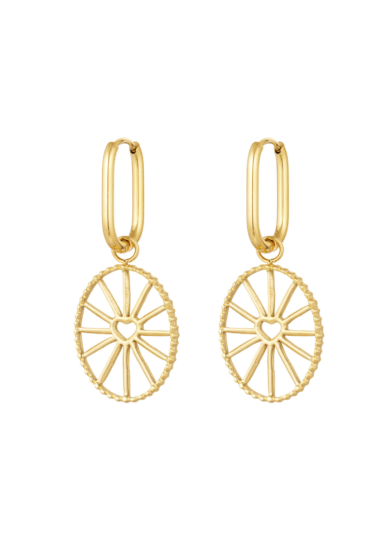 Oorbellen hartjes spin coin - Goud kleur Stainless Steel