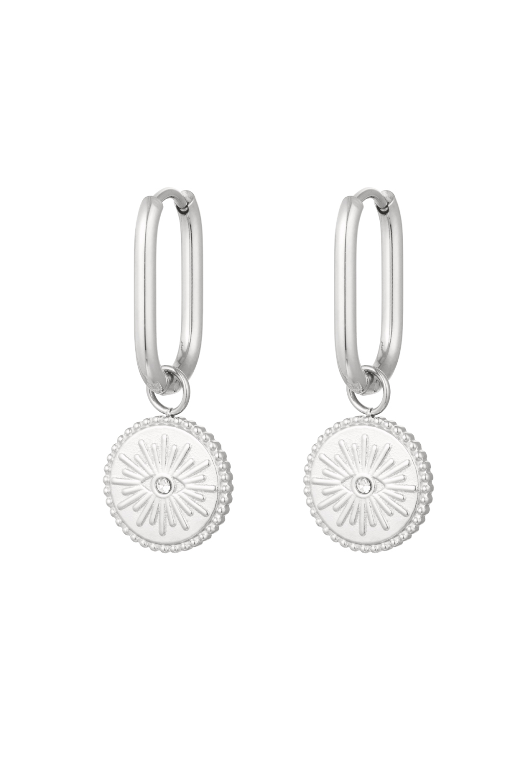 Earrings Oblong With Eye Coin - Gold Color Stainless Steel 