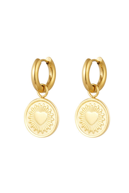 Oorbellen Hart Coin - Goud Kleur Stainless Steel