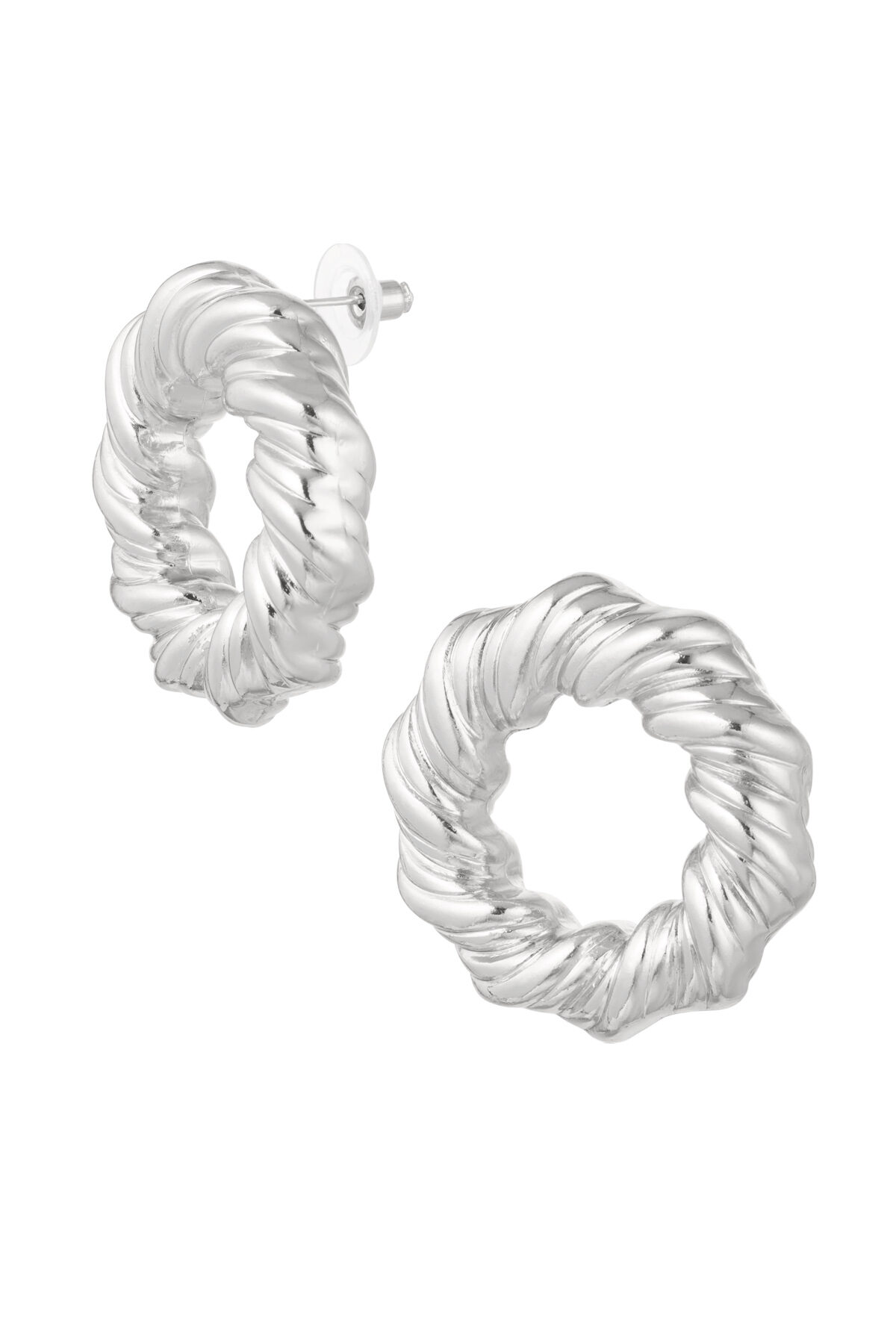 Earrings Circle With Print - Silver Color Color