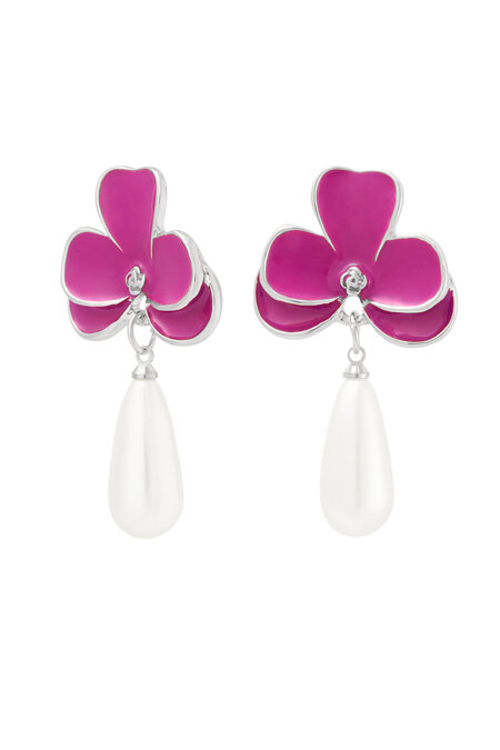 Earrings pink flower with pearl - Silver Color color