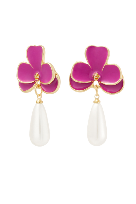 Earrings pink flower with pearl - Silver Color color