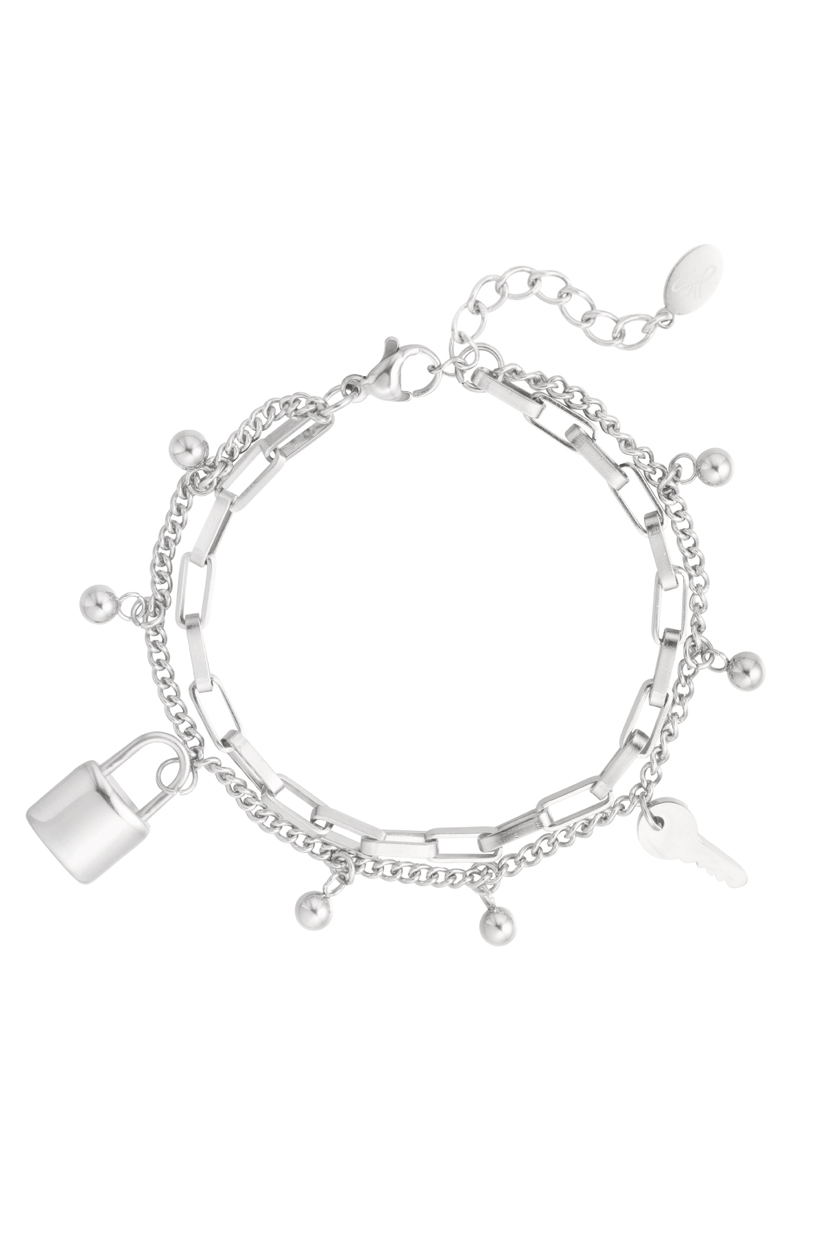 Groothandel Dubbel Armband van RVS met Bedels en Balletjes, foto 3 van 3