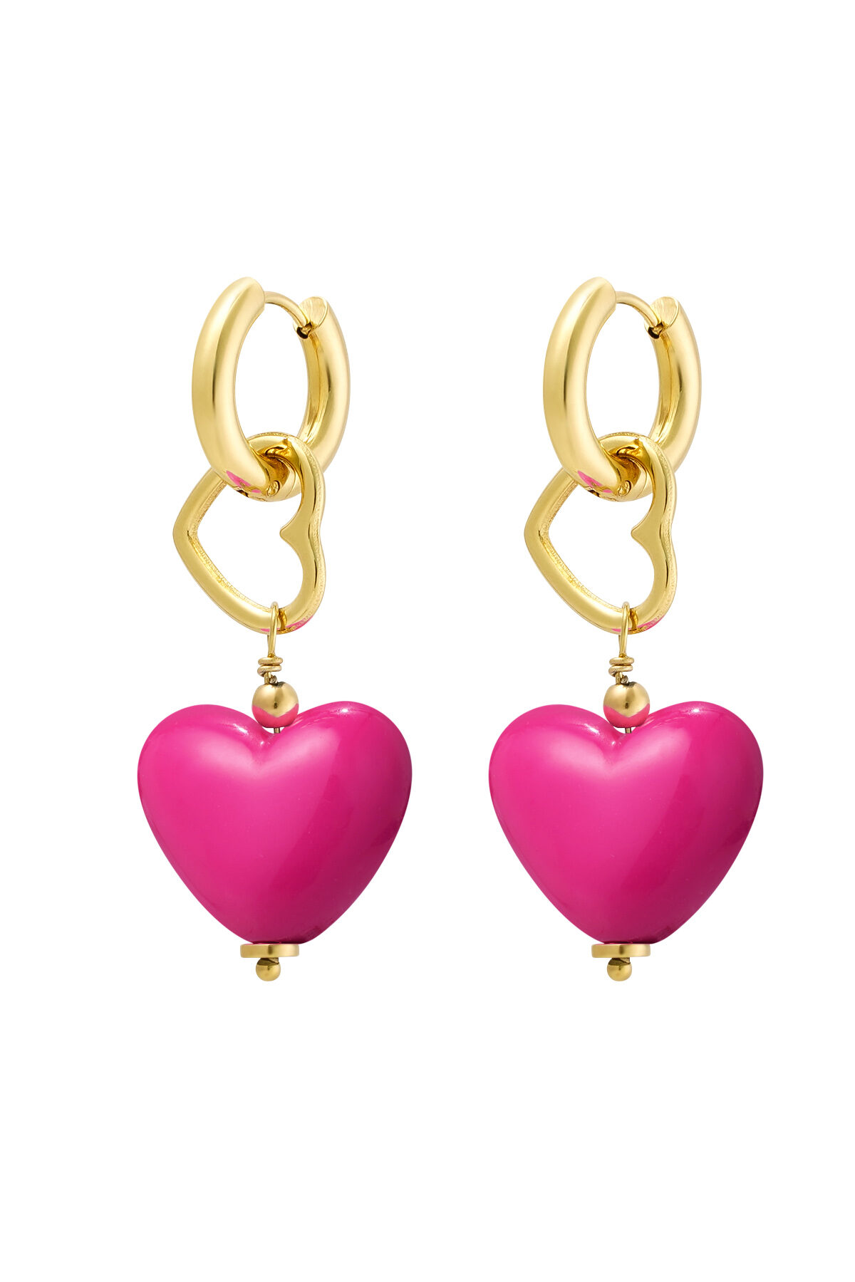 earring double hearts pink