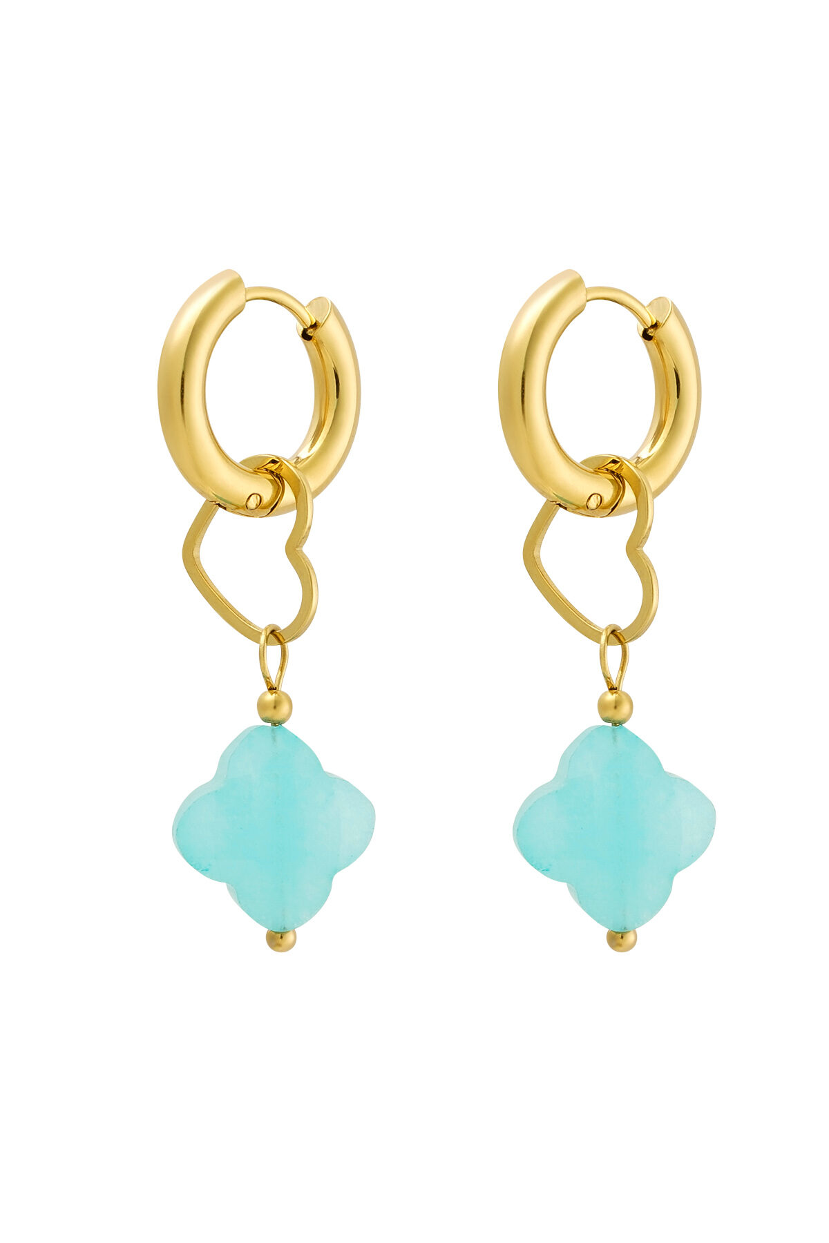 Ohrringe Charm-Herz mit Kleeblatt – Goldfarbe/Blau 