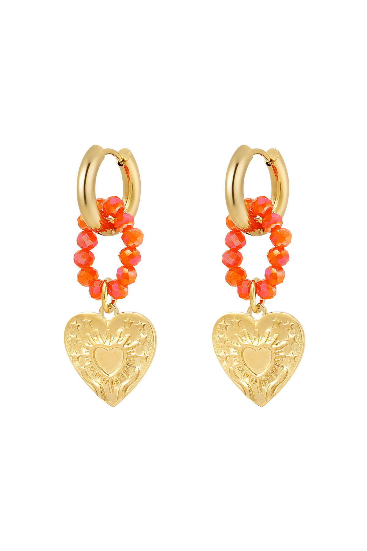earring hearts and beads orange