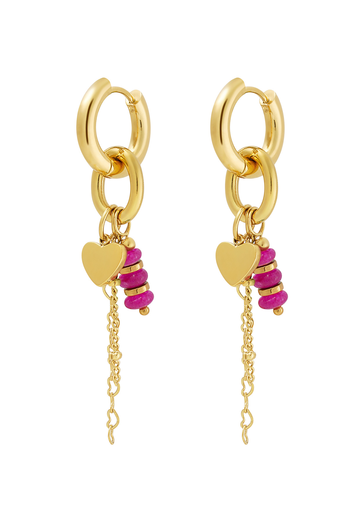 pendiente detalle corazones fucsia h5 