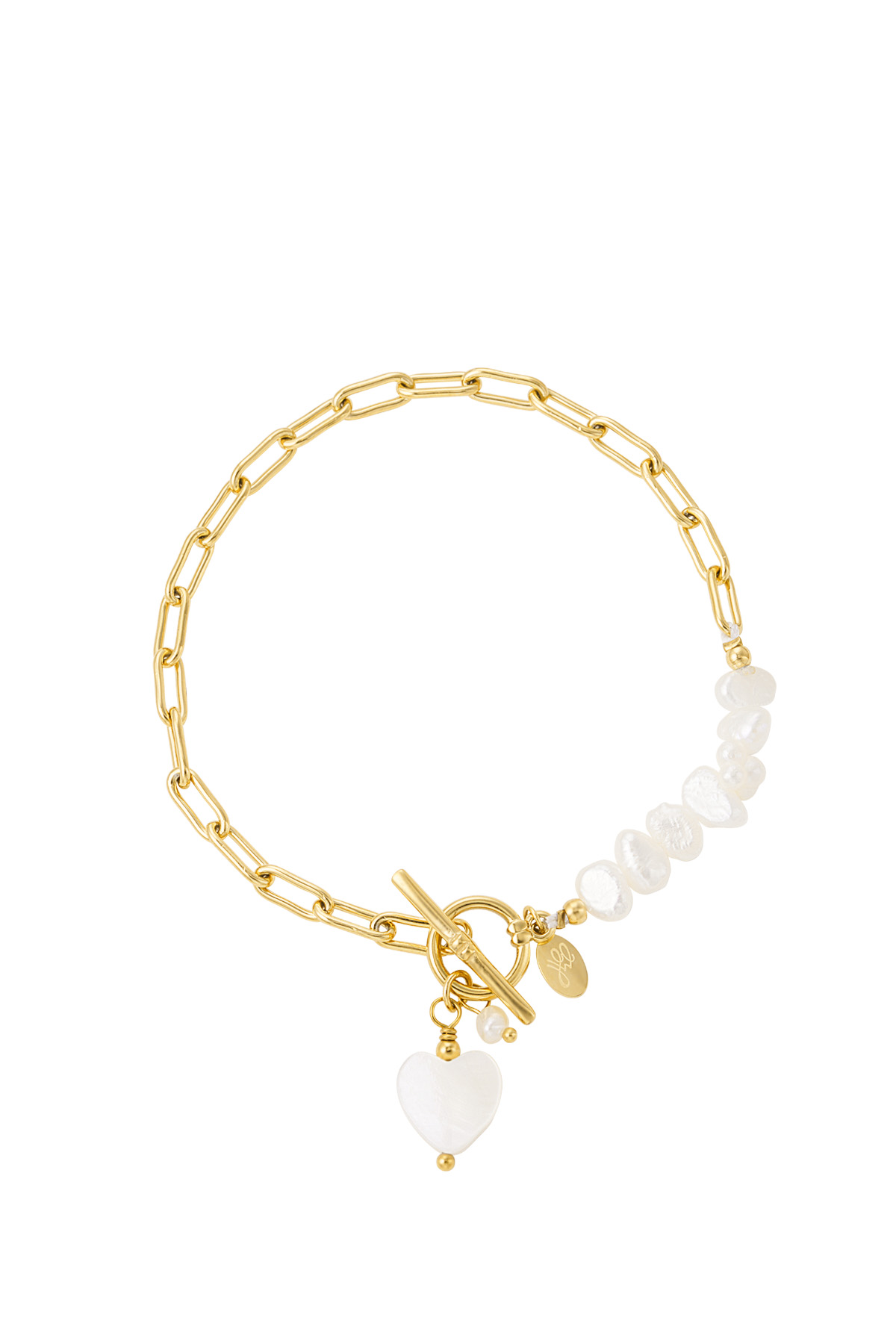 pulsera perlas de concha y corazón 