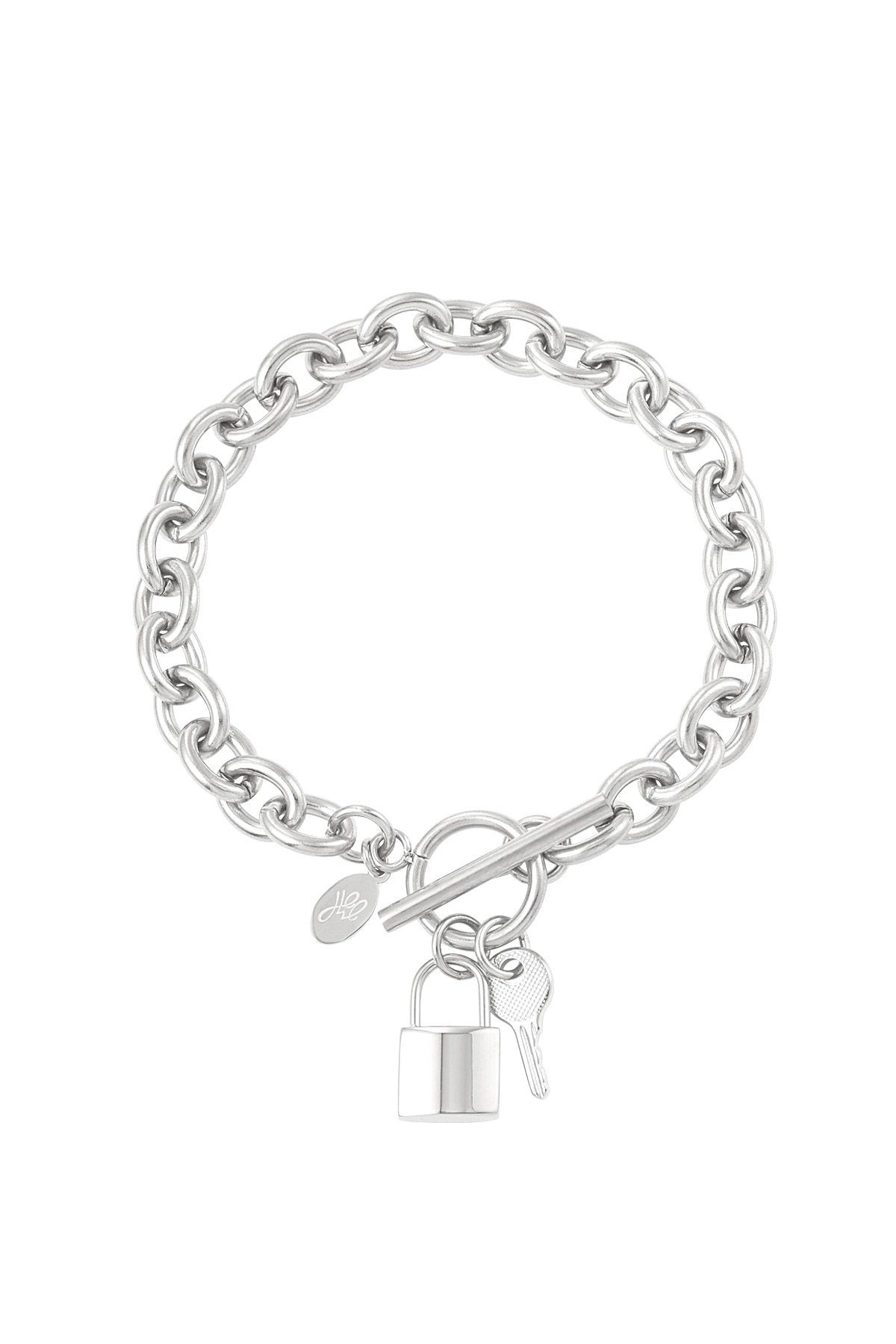 bracciale a maglie grosse con chiave e lucchetto 2