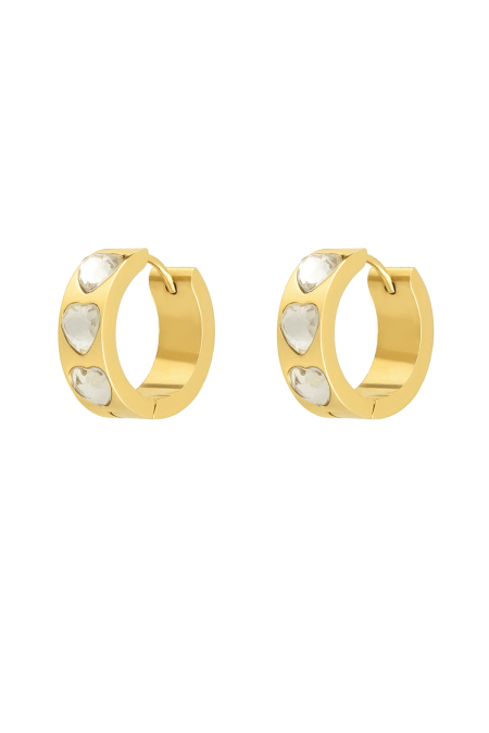 Earrings hearts stones - Gold color/white