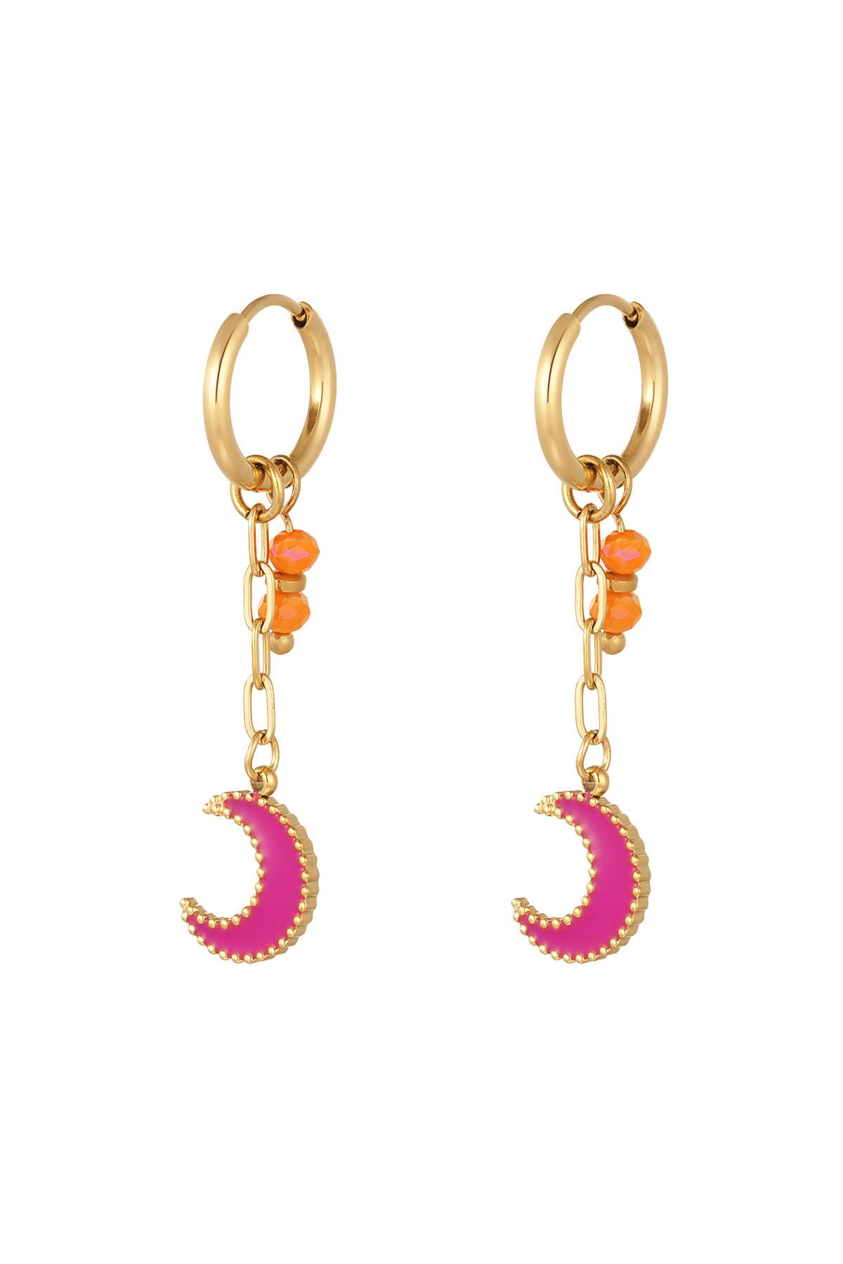 pendientes con abalorios y colgante luna rosa 
