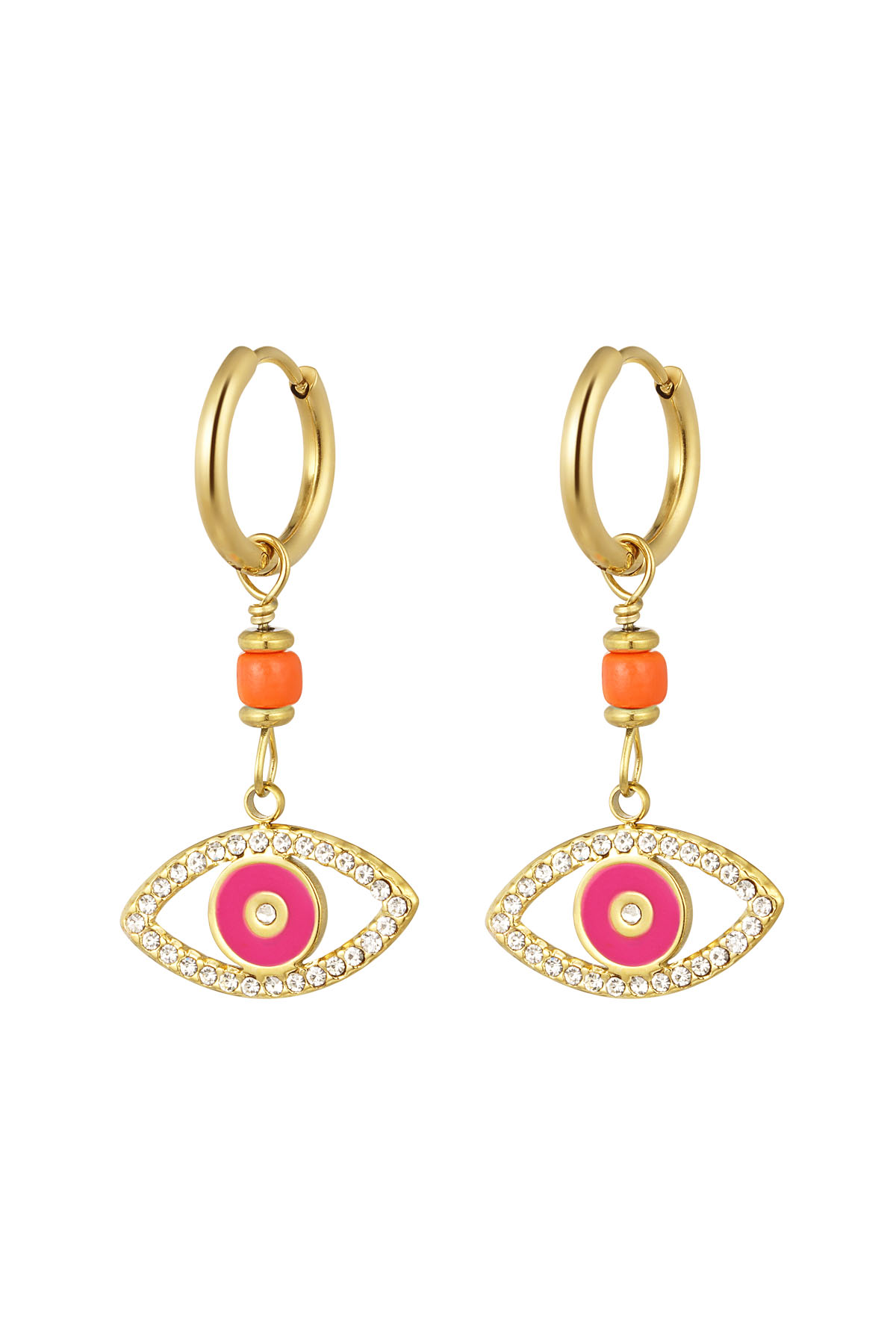 boucles d'oreilles avec pendentif oeil rose 