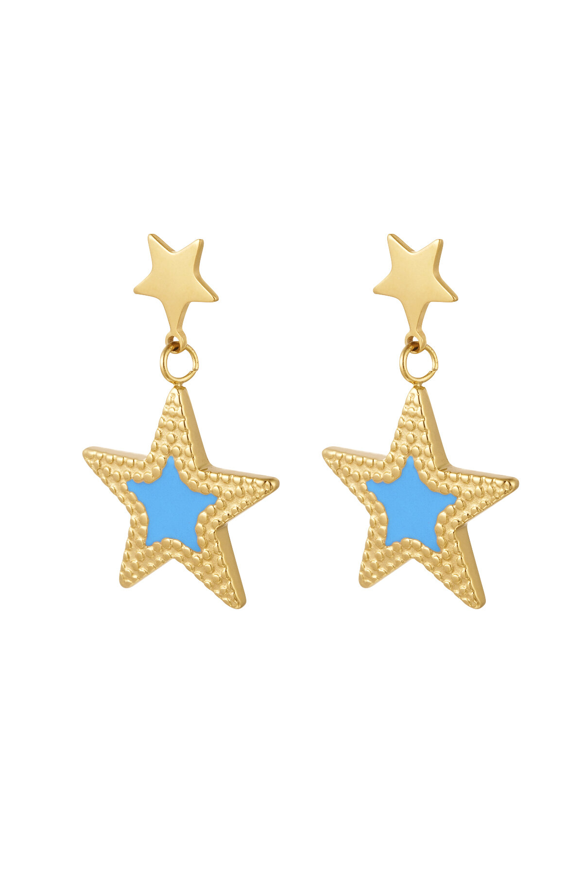 Boucles d'Couleur oreilles double étoile - Couleur or/bleu 2