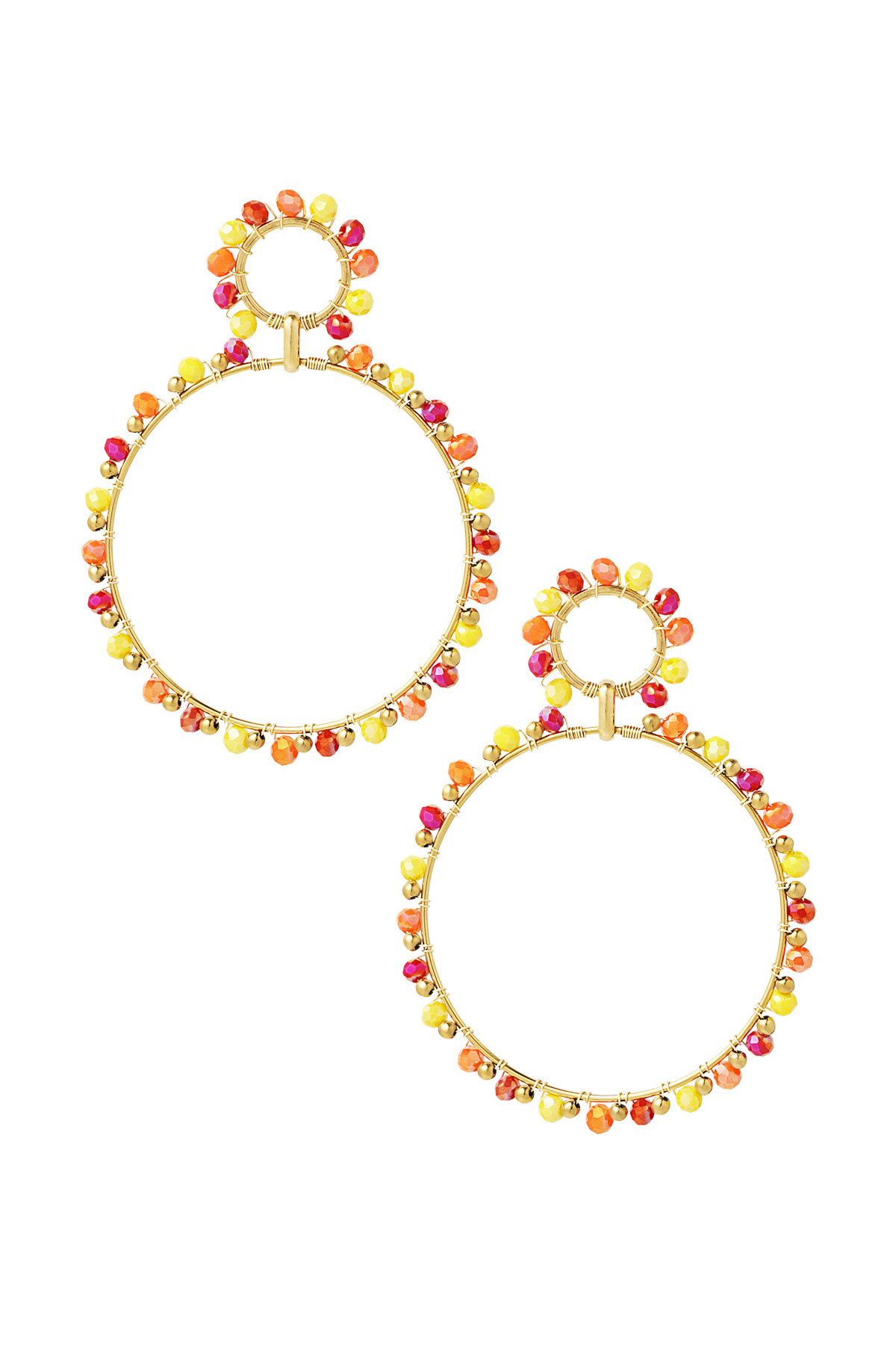 Pendientes círculos de doble perla - Color dorado/amarillo/rojo h5 
