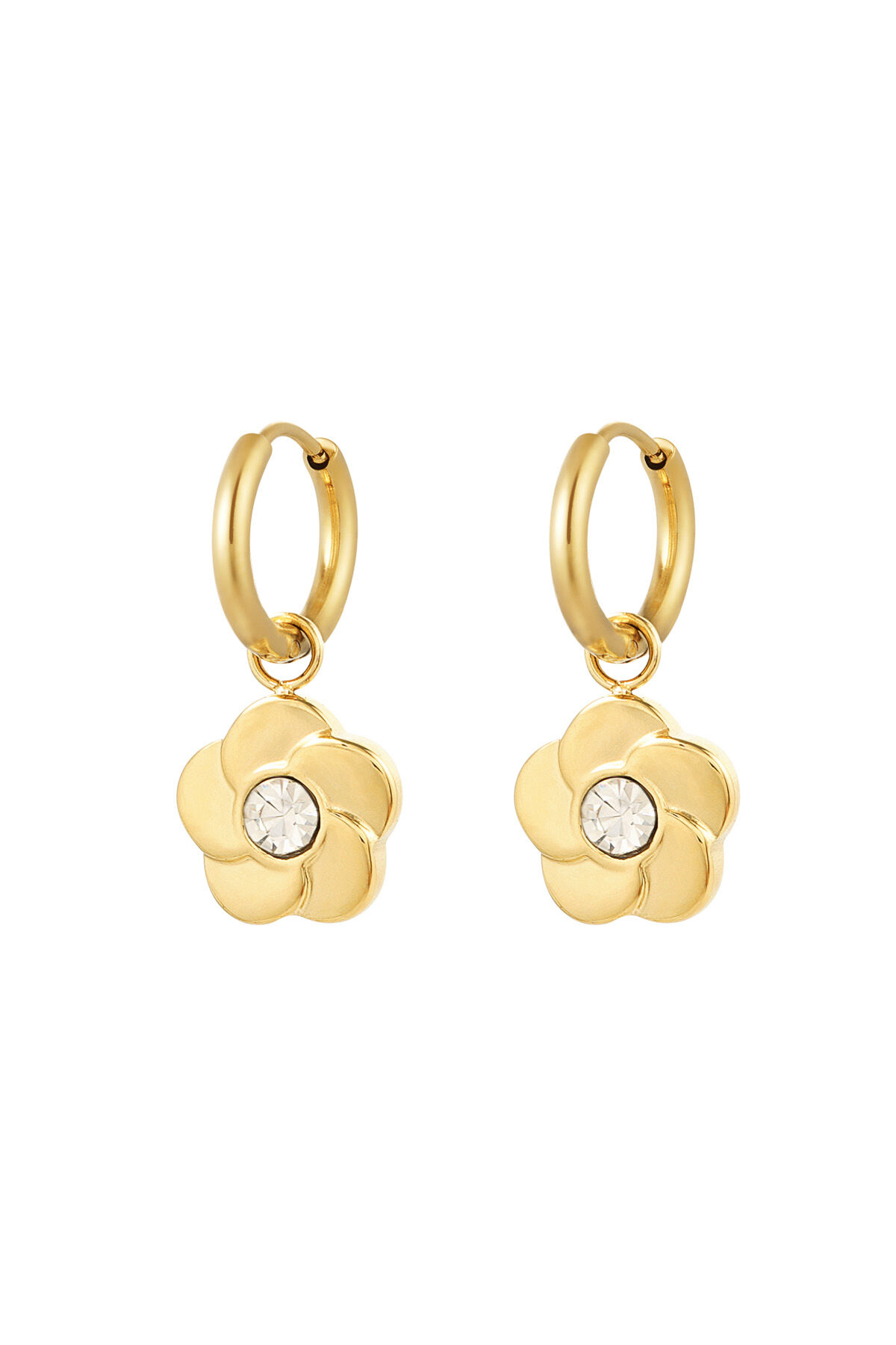 Orecchini fiore con pietra - Colore oro/bianco