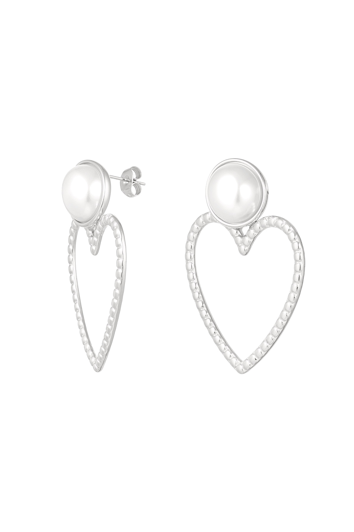 Earrings heart with pearl - Silver Color color