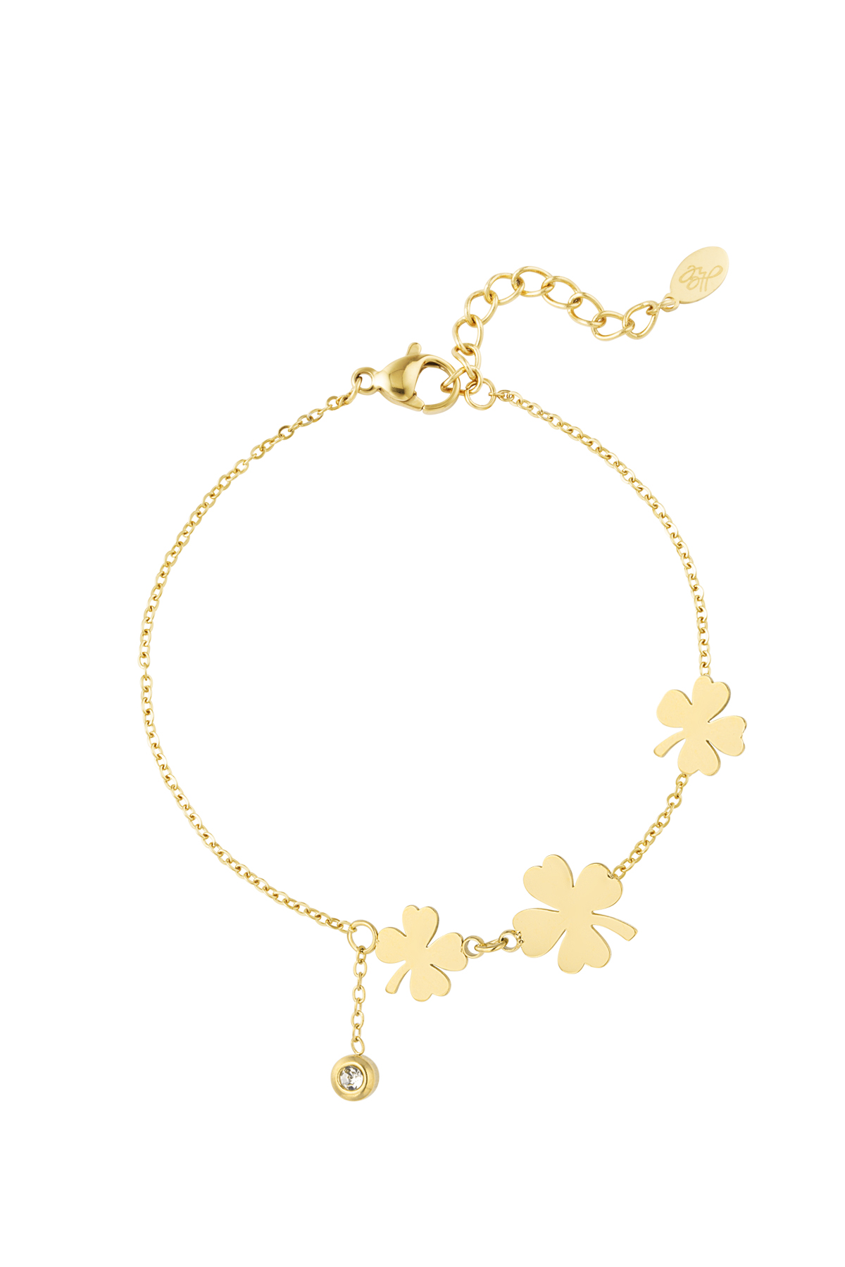Armband mit drei Kleeblättern und Stein – Goldfarbe - Goldfarbefarbe 2