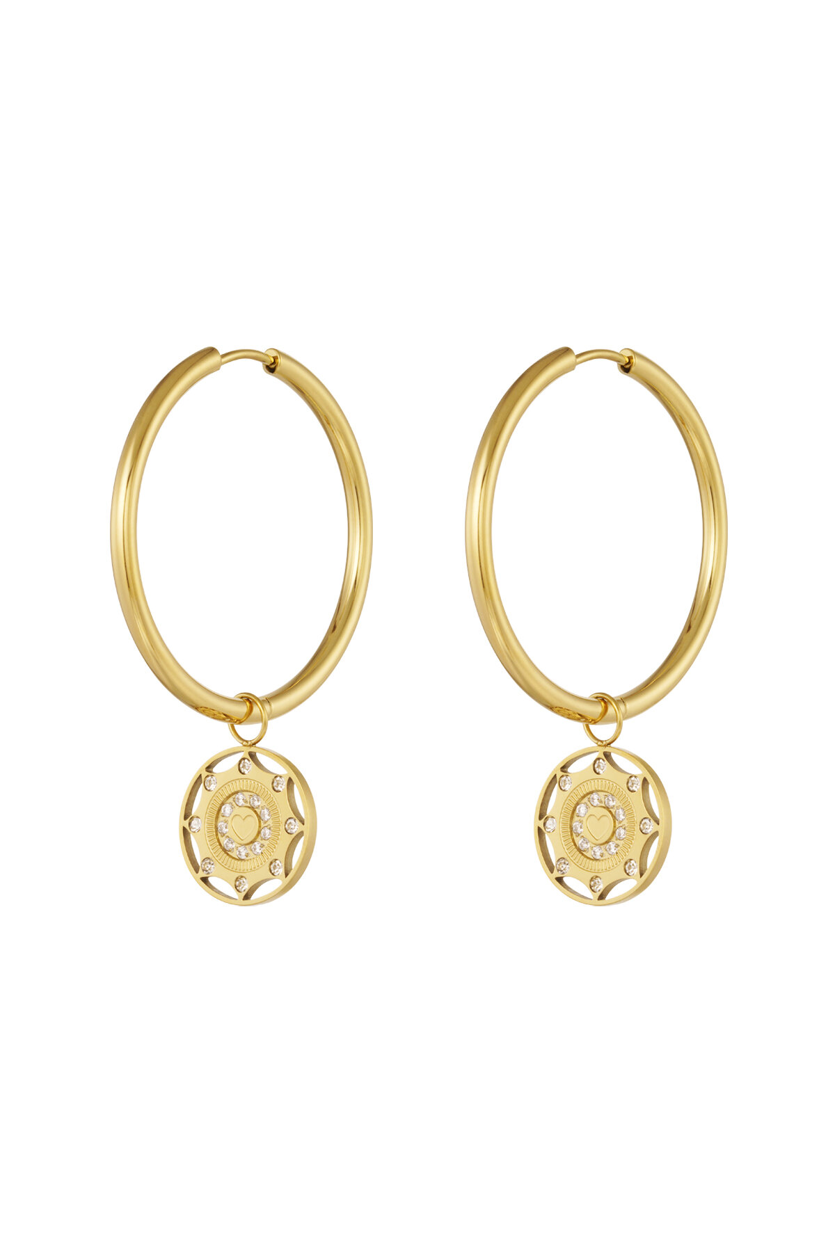 Boucles d'oreilles pièce zircon - doré h5 