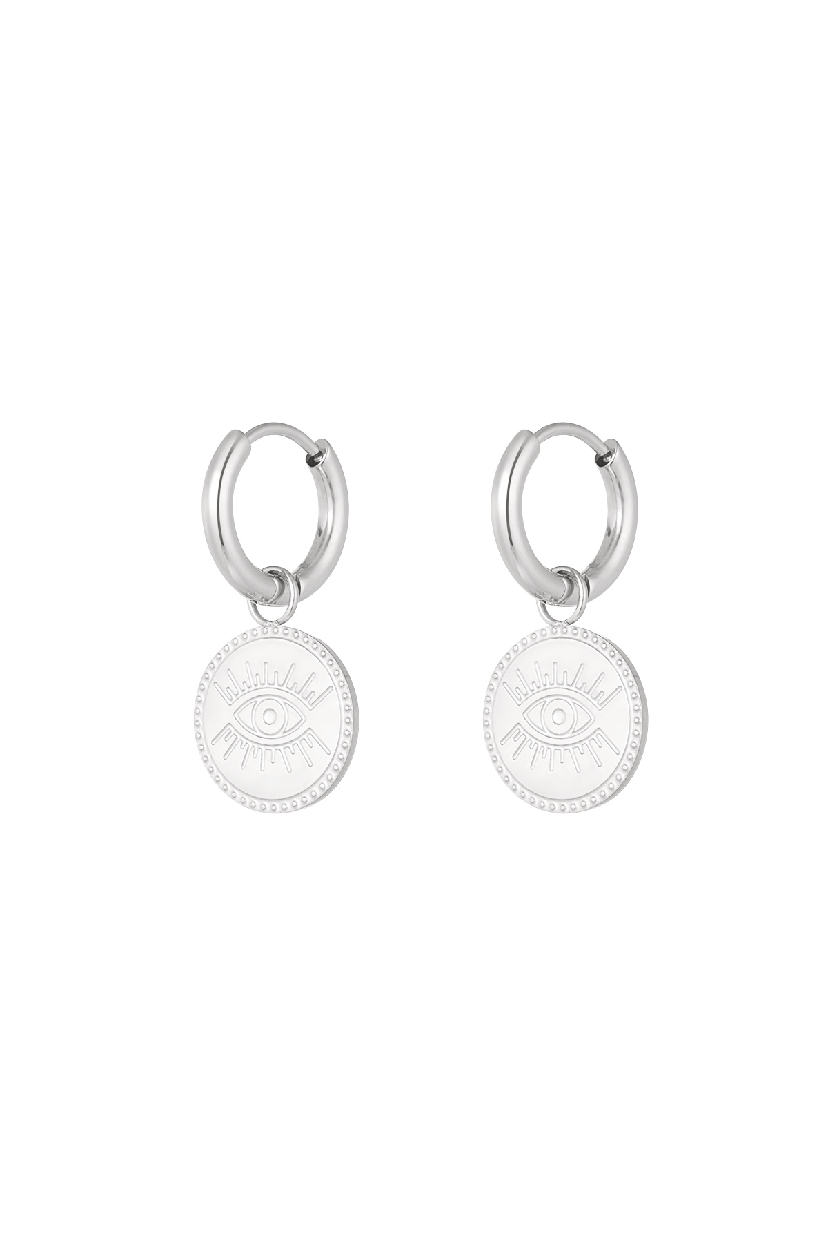 Minimalist round earrings with eye - Silver Color color