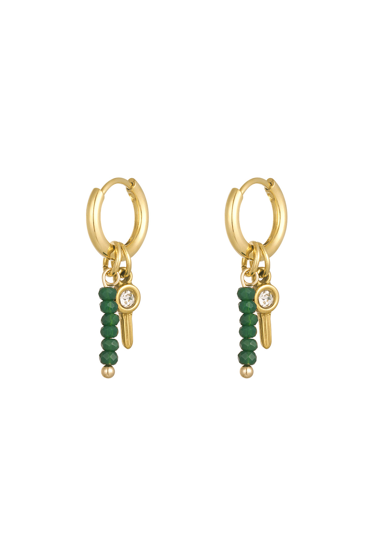 Orecchini perline con ciondolo - Colore oro/verde 