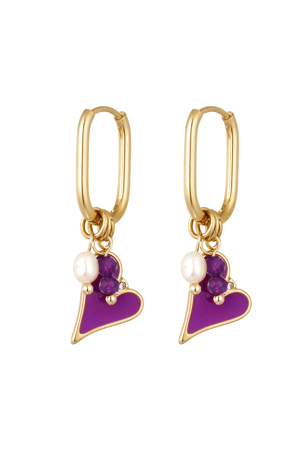 Orecchini cuore colorato con perla - Colore oro/viola 