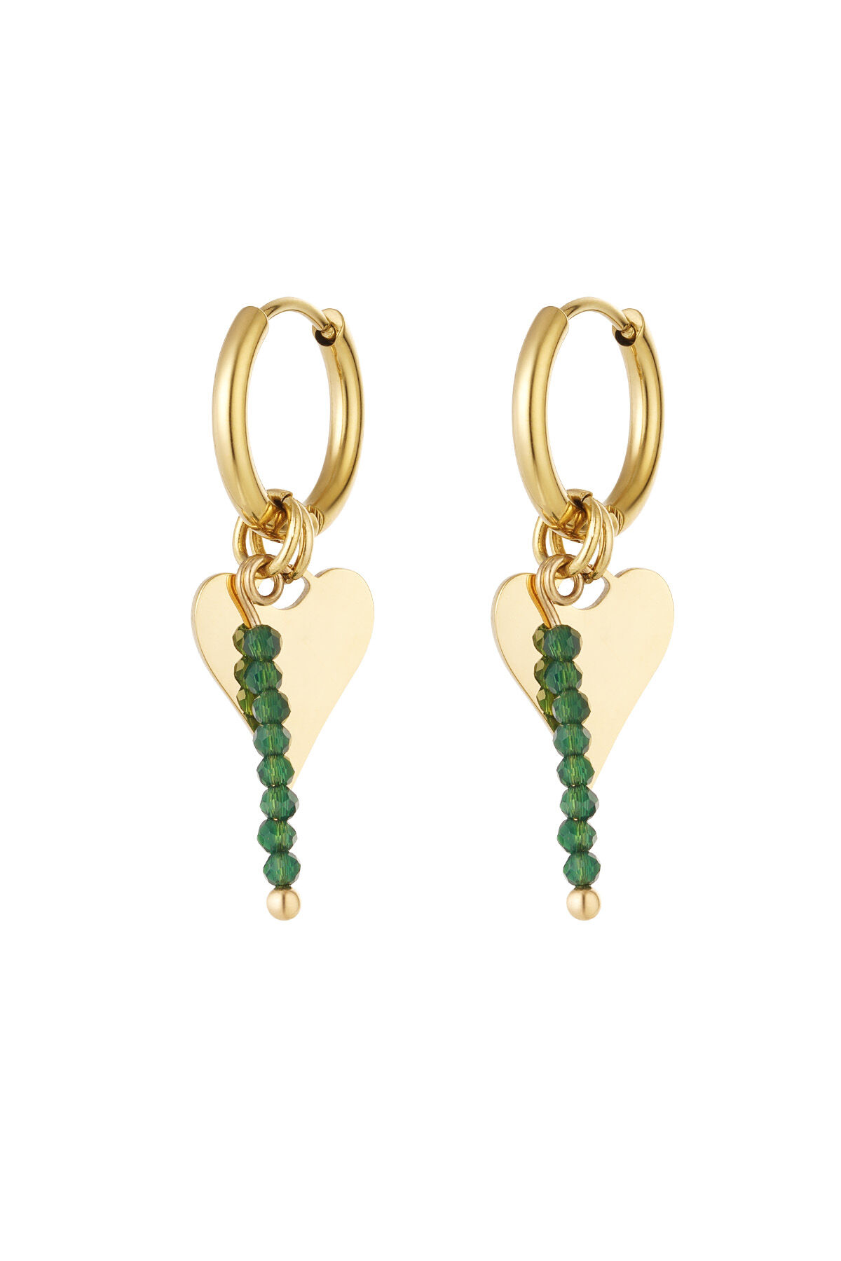 Pendientes corazón con cuentas - Color dorado/verde 