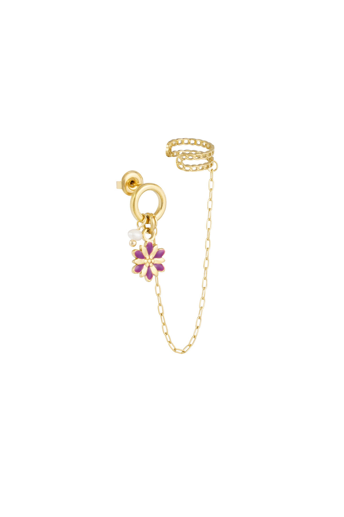 Earring with ear cuff flower - Gold color/purple h5 