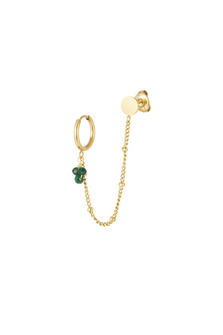 Earring With Stud Green Beads - Gold Color/Green