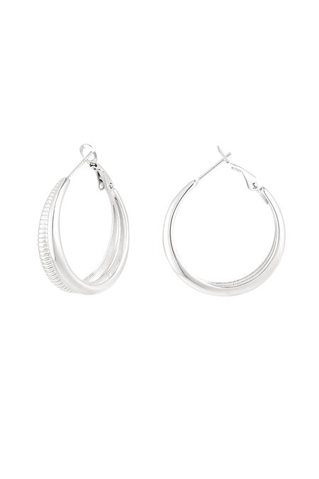 Earrings Half Plain/Half Print Small - Silver Color Color