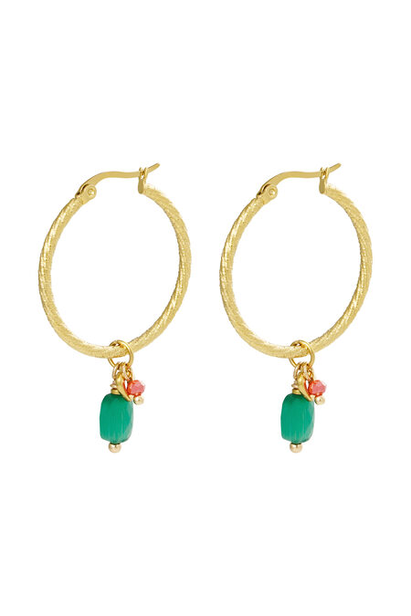 Earrings Beads Party - Gold Color/Green